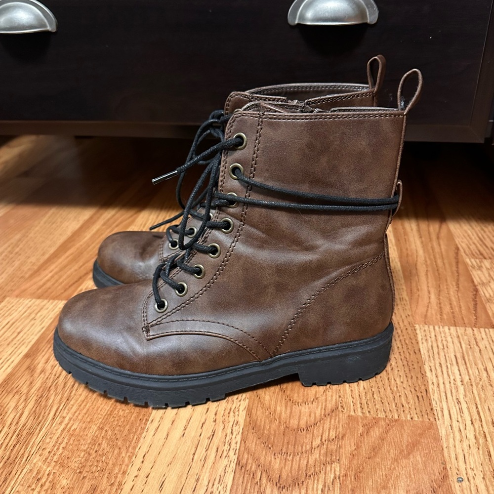Brown Lace-Up Combat Boots